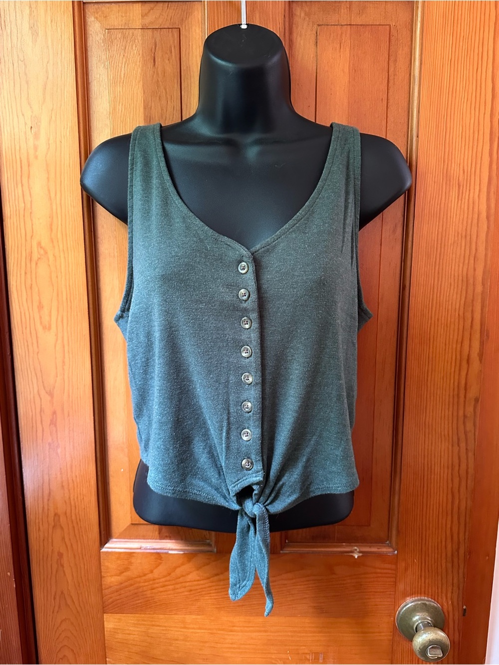 American Eagle Outfitters Green Button-Front Tie Tank, Small